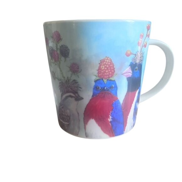 Funny Vintage Vicki Sawyer 12oz China Mug With Quirky Birds & Berry Hats - Picture 1 of 4